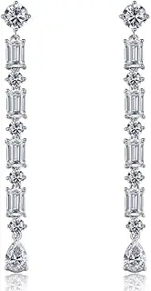 [Kokoma] Rhinestone Teardrop Threader Dangle Earrings for Women Girls Sparkling Crystal CZ Tassel Drop Stud Statement Earrings Wedding Earrings Elegant Jewelry Jewellery Gifts for Women Girls, Cubic Zirconia