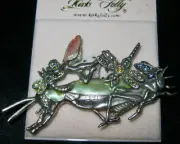 KIRKS FOLLY RARE/SIGNED "FAIRY W/GRASSHOPPER & DRAGONFLY BROOCH" AWESOME!