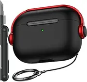 [R-fun] Airpods Pro Case (2nd/1st Gen,2023/2022/2019) with Secure Lock & Cleaning Kit, Music Headset Earphone Protective Case Cover Compatible with Airpods Pro 2 (USB-C/Lightning Cable), Black/Red