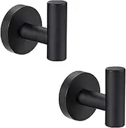Wall Towel Hooks Coat Hook Bathroom Matte Black Robe Hook SUS 304 Stainless Steel Heavy Duty Door Hanger Clothes Cabinet Closet Sponges Hook for Bedroom Kitchen Hotel Pool 2 Packs (Matte Black)