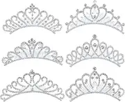 Cinaci 6 Pack Decorative Silver Metal Pearl Rhinestone Crown Hair Side Combs Birthday Party Prom Wedding Hair Slides Tiaras Hair Pins Accessories for Kids Teens Girls Women Brides Princess