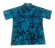 Hawaiian Iolani Pono Turquoise Polyester Knit Pull Over Men Aloha Shirt-M,L,XL