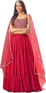[Dhrishafashion] Women's Georgette Semi Stitched Lehenga Choli For Wedding (flaired Ghaghra Cholis SF-ver1no Red1 Free Size)