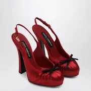 [Dolce & Gabbana] Red Satin High Slingback 38 IT Red