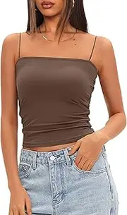 [Darong] Women's Tank Tops with Built-in Bra Spaghetti Straps Crop Tank Top Summer Y2K Going Out Sleeveless Cami Shirt