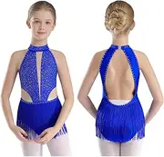 [iEFiEL] Latin Dance Dress for Girls Modern Jazz Salsa Tango Ballroom Lyrical Dance Costume Tassel Skirts 6-16 Years