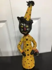 13” Halloween Black Cat 2014 signed Original Monnie Wilson papier mache
