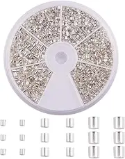 PH PandaHall Crimp Tube Beads, 3000 Pcs 1.5mm 2mm 2.5mm Brass Tube Crimp End Spacer Cord End Caps Loose Stopper for Earring Necklace Pendant DIY Jewelry Gift Making, Silver