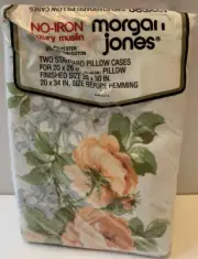 Vintage Retro Large Roses Floral Standard No Iron Luxury Muslin Pillowcases NOS