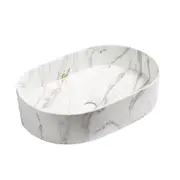 Ceramic Basin Oval 50x 35cm Bathroom Vanity Sink Countertop Matte Carrara