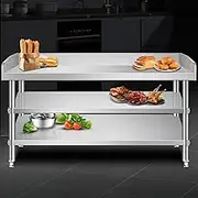 MTSYXYM Stainless Steel Table with Backsplash,Commercial Stainless Steel Kitchen Prep Table,Stainless Steel Work Table,with Undershelf and Adjustable Feet,for Commercial and Home.