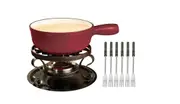 KF-66517 Lugano 2-Quart Cast Iron Cheese Fondue Set, 9-Piece, Cherry Red