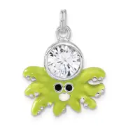 Sterling Silver Polished Cz Green Enameled Octopus Charm