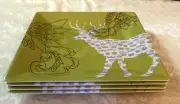 NEW SET 4 Melamine Lime Green DEER Summer Salad Serving Plates 8” Square NICE!
