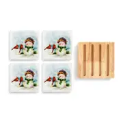 Dean Crouser Snowman Cardinal Coasters Set of 4 with Holder