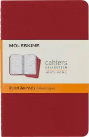 Moleskine S30956 Cahier Notebook- Set of 3- Ruled- Pocket- Cranberry Red, (CH111