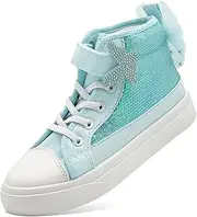 [xinlanlin] Toddler Sneakers for Girls Boys Canvas High Top Kids Fashion Sparkle Sequins Bow Shoes Running Walking Casual Shoes