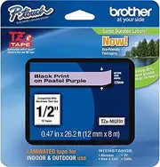 Brother P-Touch 12mm (~1/2") Black on Pastel Purple Standard Laminated Tape - 26.2'. (8m) (TZeMQF31)