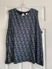 Fresh Produce Chloe Tank Top Womens 3X Black Gray Tidepool Geo Sleeveless NwT