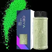 Ceya Glow in The Dark Glitter, 2.8oz/ 80g White Luminous Chunky Glitter Mix Fine Powder Flakes Fluorescent Nail Sequins for Epoxy Resin, Tumblers, Halloween Party, Festival Decor