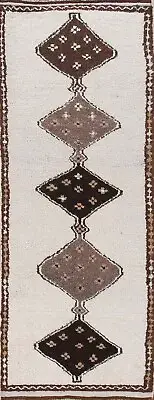 Tribal Plush Wool Ivory Nature Dye Anatolian Turkish Handmade Runner Rug 4'x11'