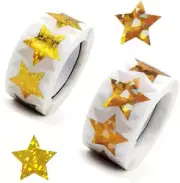 2 Roll Gold Star Stickers with Glitter Holographic Pattern, 25Mm Stickers, Star