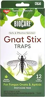 BioCare Gnat Stix Indoor Traps for Fungus Gnats and Aphids, Nontoxic and Pesticide-Free, Made in USA, 12 Count - S5333