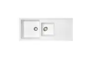 CARYSIL Vivaldi D200 Granite Kitchen Sink - 1160 x 500mm 1+1/2 Bowl with Reversible Drainer - Snova White - Top Mount