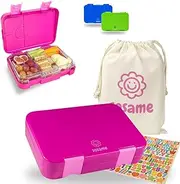 Lunch Box for Children with 6 Compartments - Lunch Box - Bento Box Leak-Proof - Lunch Box with Canvas Cotton Cord Pull Bag and Letter Stickers, for Nursery and School (Purple)