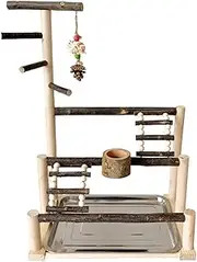 Parrot Playstand - Parrot Playstand Gym I Interactive Large Bird Stand Playground, Parrot Playground Stand, Natural Bird Cage Exercise Toy, Parakeet Cage Accessories with Feeding Cups for Parakee