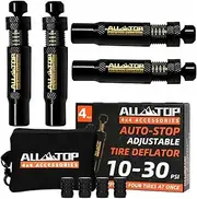 ALL-TOP 4PCS Adjustable Auto-Stop Tire Deflator Valve Kit Stainless 10-30 PSI Screw-on Tyre Air Down Tool High 58mm Apertur 7mm for Offroad 4x4 With 4 valve cap 1 Storage Pouch