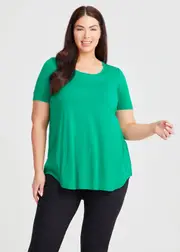 [Taking Shape] Taking Shape Bamboo Base Short Sleeve Top Size 10 in Amazon Green - Plus Size Women's Basics Amazon Green