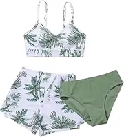 [COOLOYA] Girl's 3 Piece Set Coconut Tree Print Criss Cross Bikini Sets with Cover Up Shorts