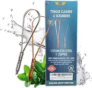 DR. Win Pack of 1 Stainless Steel + 1 Copper Single Handle Tongue Cleaner Oral Hygiene Product, Tongue SCRUBER Stop Bad Breathe, for Adult .LIMPADOR DE LENGUAY DEPURATORT