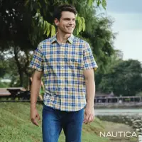 在飛比找momo購物網優惠-【NAUTICA】男裝 經典格紋短袖襯衫(黃藍)