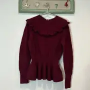 Ted Baker London Elsahi Yoke Detail Peplum Sweater size 2 maroon new with tags