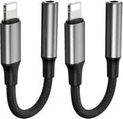 2 PCS Lightning to 3.5 mm Jack Headphone Adapter for Lightning Dongle Compatible with iPhone 14 13 12 11 Pro Max Mini Plus - Grey