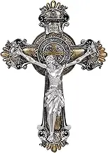 SHUS LIVE St Benedict Crucifix Cross Medal 2 Tone Wall 10 1/4 Inches, Wall Crosses