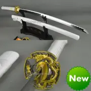 Handmade WHITE JAPANESE DRAGON TSUBA SAMURAI SWORD KATANA BLADE Razor SHARP