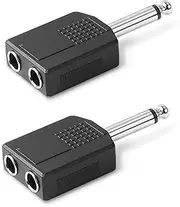 Jelanry 1/4" 6.35mm Stereo Plug Male to Dual 1/4" 6.35mm Jack Female Splitter Adapter, Dual 6.5mm Jack Adapter Audio Y Cable Splitter for Guitar, Microphone, Amplifier TAA Compliant Black 2Pack