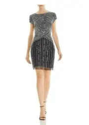 Aidan Mattox black beaded cap sleeve cocktail dress size 2 CH09