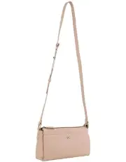 [PIERRE CARDIN] Leather Double Zip Crossbody Bag in Rose