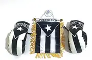 Set of Puerto Rico Black & White Window Hanging Car Flag & Puerto Rico Black & White Boxing Glove