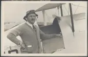 Portrait of Rev Hillier next to cockpit of a biplane AVIATION OLD PHOTO