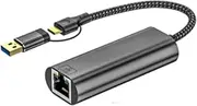 USB C to Ethernet Adapter USB+USB C 2.5Gbps Gigabit Ethernet Networking Adapter Dongles Converter for PC
