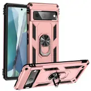 For Google Pixel 7 Case, Protective Shockproof TPU/PC Cover, Ring Holder, Rose Gold