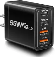 FIME 55W USB Wall Charger AU Plug - Fast Charger with 4 Ports, Dual PD USB-C & QC3.0 USB-A - USB C Charger Block for iPhone 16/15/14/13/12, iPad, Tablets - USB Wall Plug, Charging Block