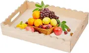Serving Tray - Trays for Food Serving | Dinner Trays On Laps | Scalloped Decorative Platter Coffee Table Decor | Display Farmhouse Decor Wooden Holder with Handles, Storage Organizer for Bedroom