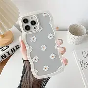 ZTOFERA for iPhone 14 Pro Case, Cute Curly Wave Frame Clear Case with Daisy Flower Pattern, Transparent Soft TPU Shockproof Protective Phone Cover for iPhone 14 Pro - White