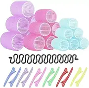 Jotia 31Pcs Hair Rollers Set, including 18Pcs 25mm/36mm/48mm Self Grip Curler Roller, Hair Clips, French Braid Tool, Hair Heatless Roller Hair Curlers Set